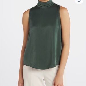 nine britton Satin High-Neck Sleeveless Camisole in Forest Green, stitch fix